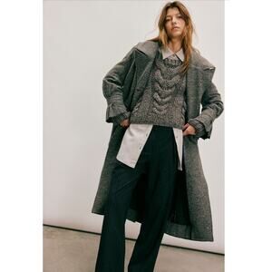 Free People NWT Ellington Charcoal Gray Wool Blend Raw Edge Duster Coat L‎